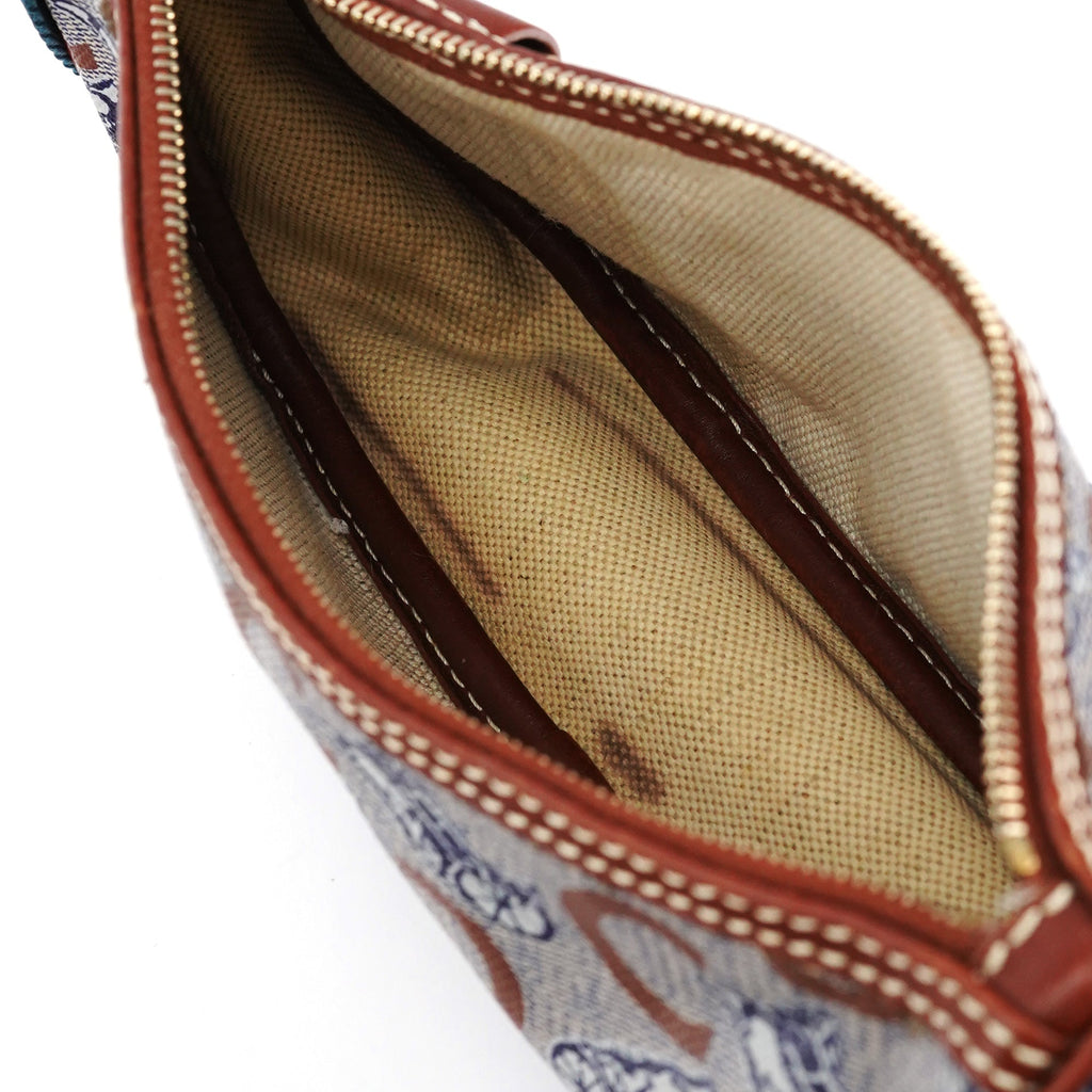 Beige Blue Coated Canvas Mini Hobo Bag