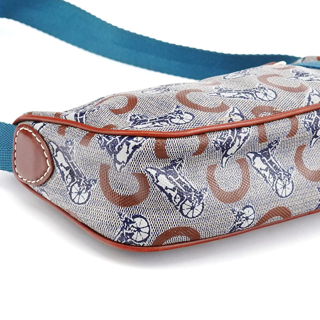 Beige Blue Coated Canvas Mini Hobo Bag