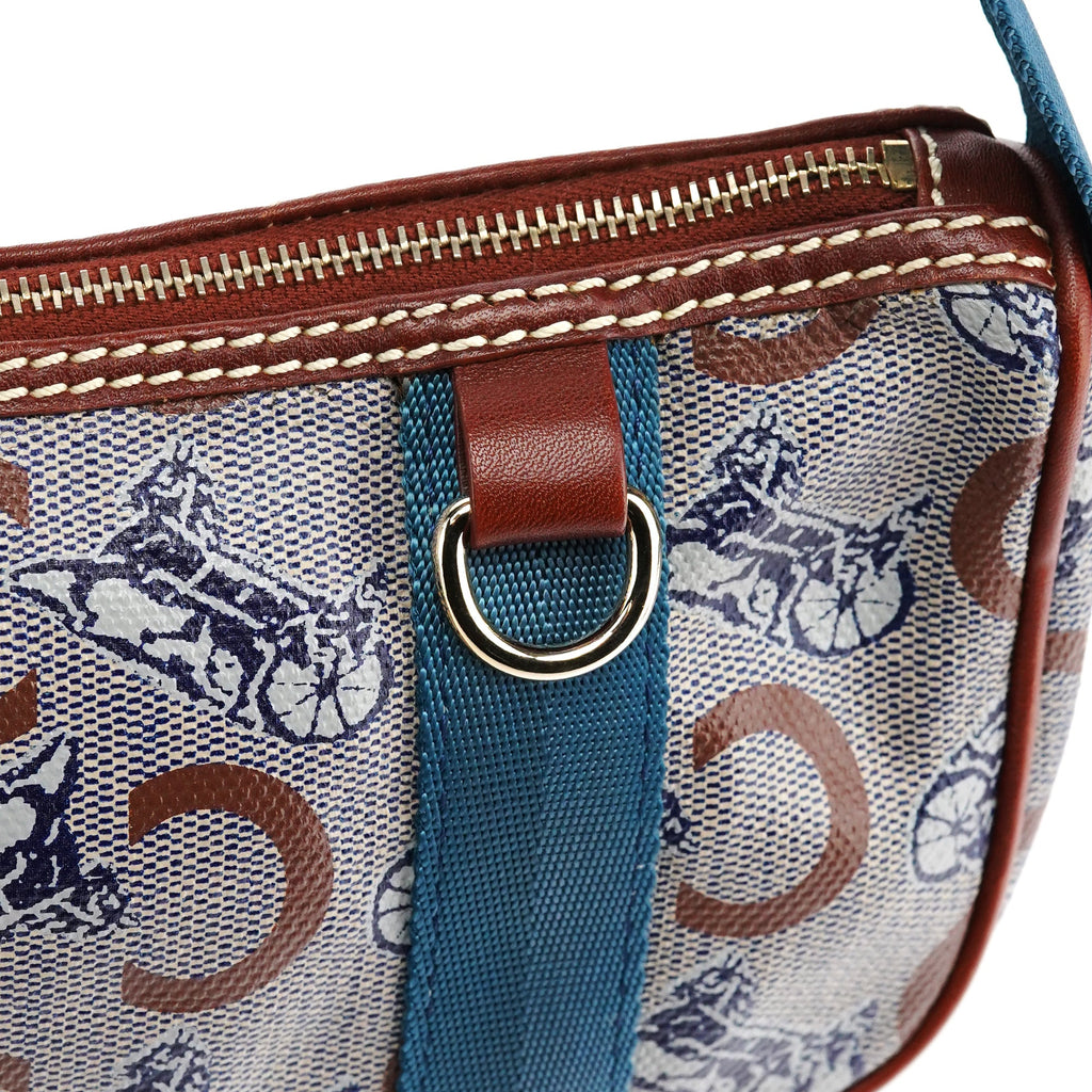 Beige Blue Coated Canvas Mini Hobo Bag