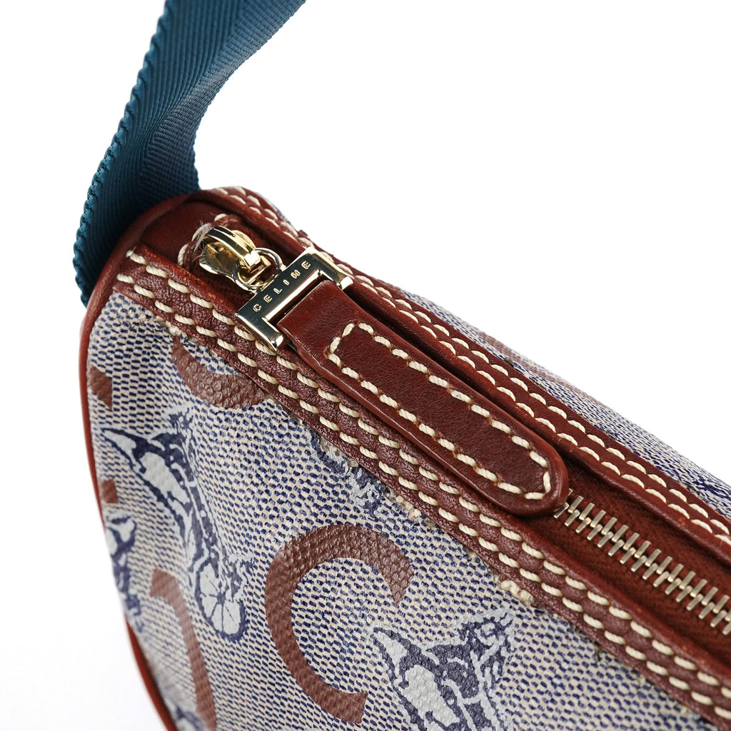 Beige Blue Coated Canvas Mini Hobo Bag