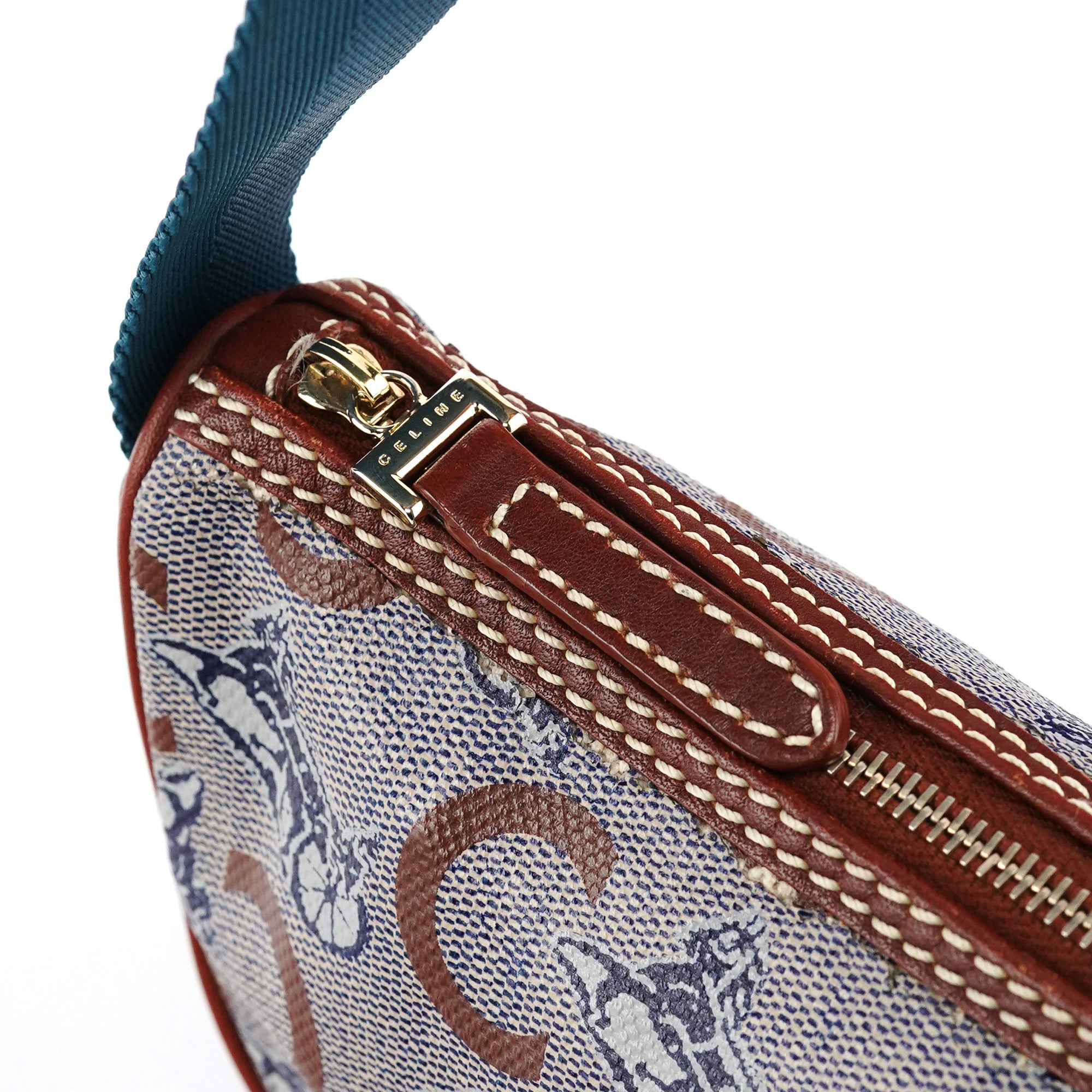 Beige Blue Coated Canvas Mini Hobo Bag