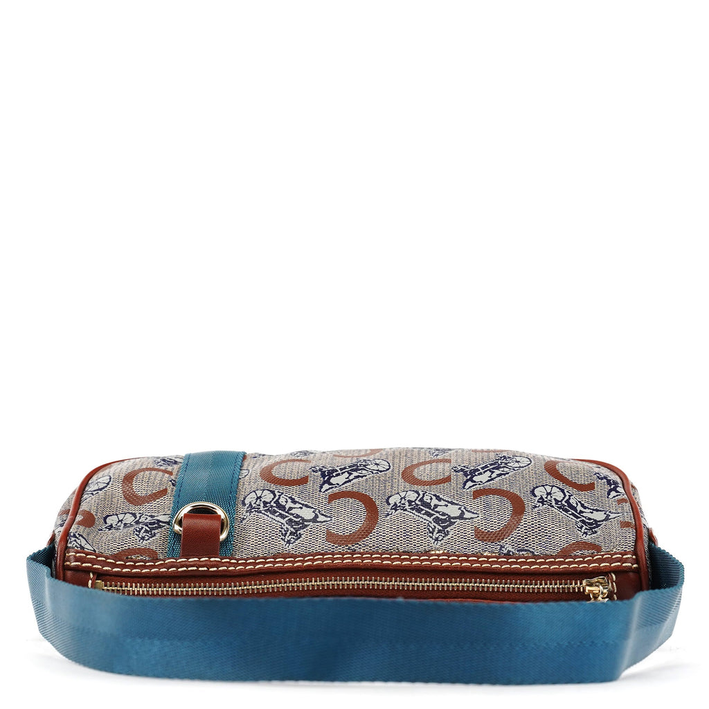 Beige Blue Coated Canvas Mini Hobo Bag