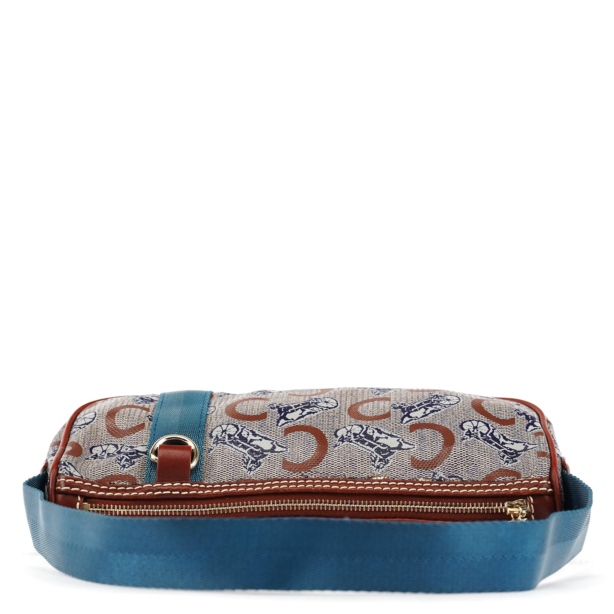 Beige Blue Coated Canvas Mini Hobo Bag