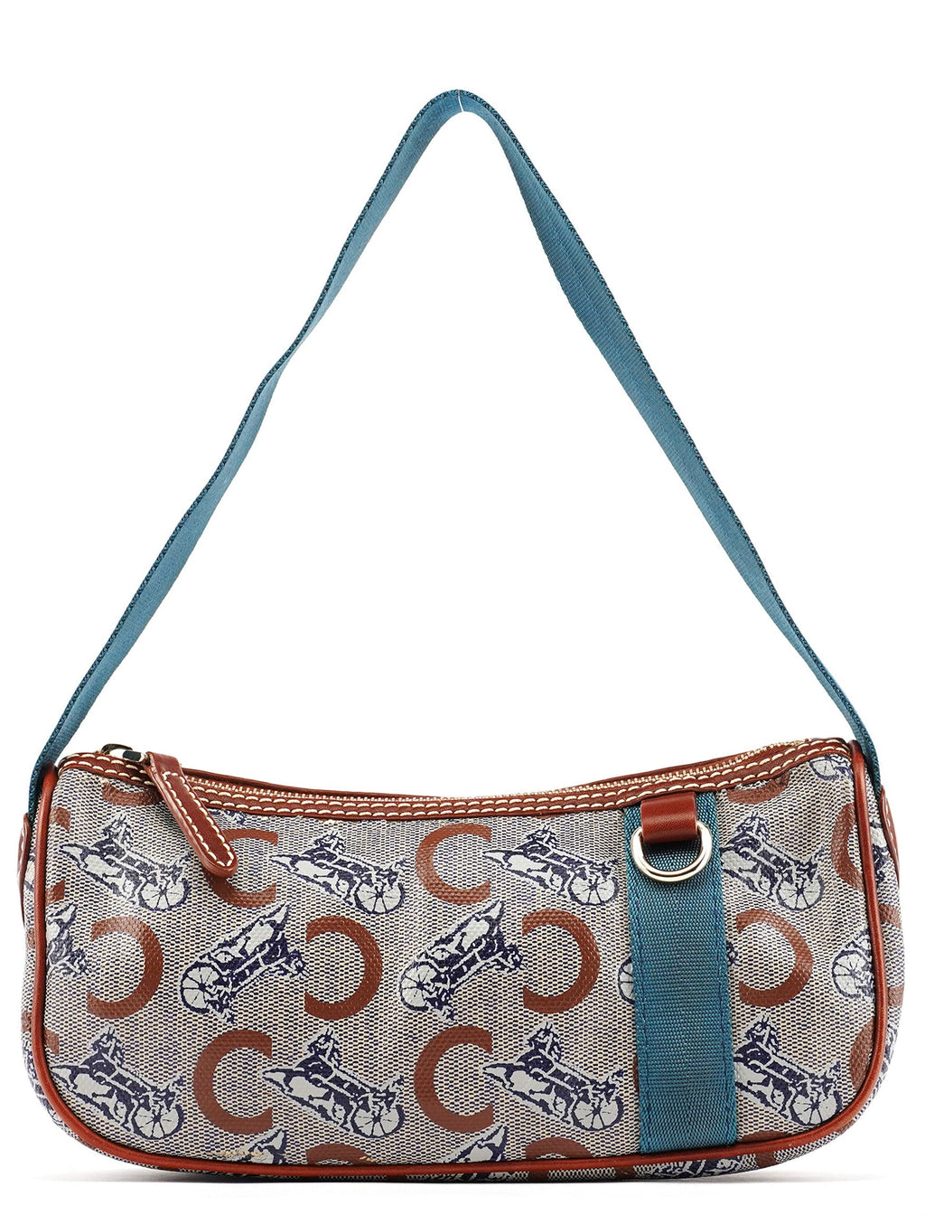 Beige Blue Coated Canvas Mini Hobo Bag