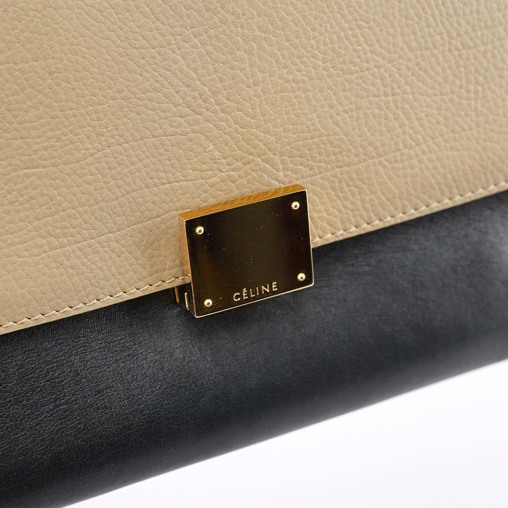 Beige Blue Leather Trapeze 2-Way Bag