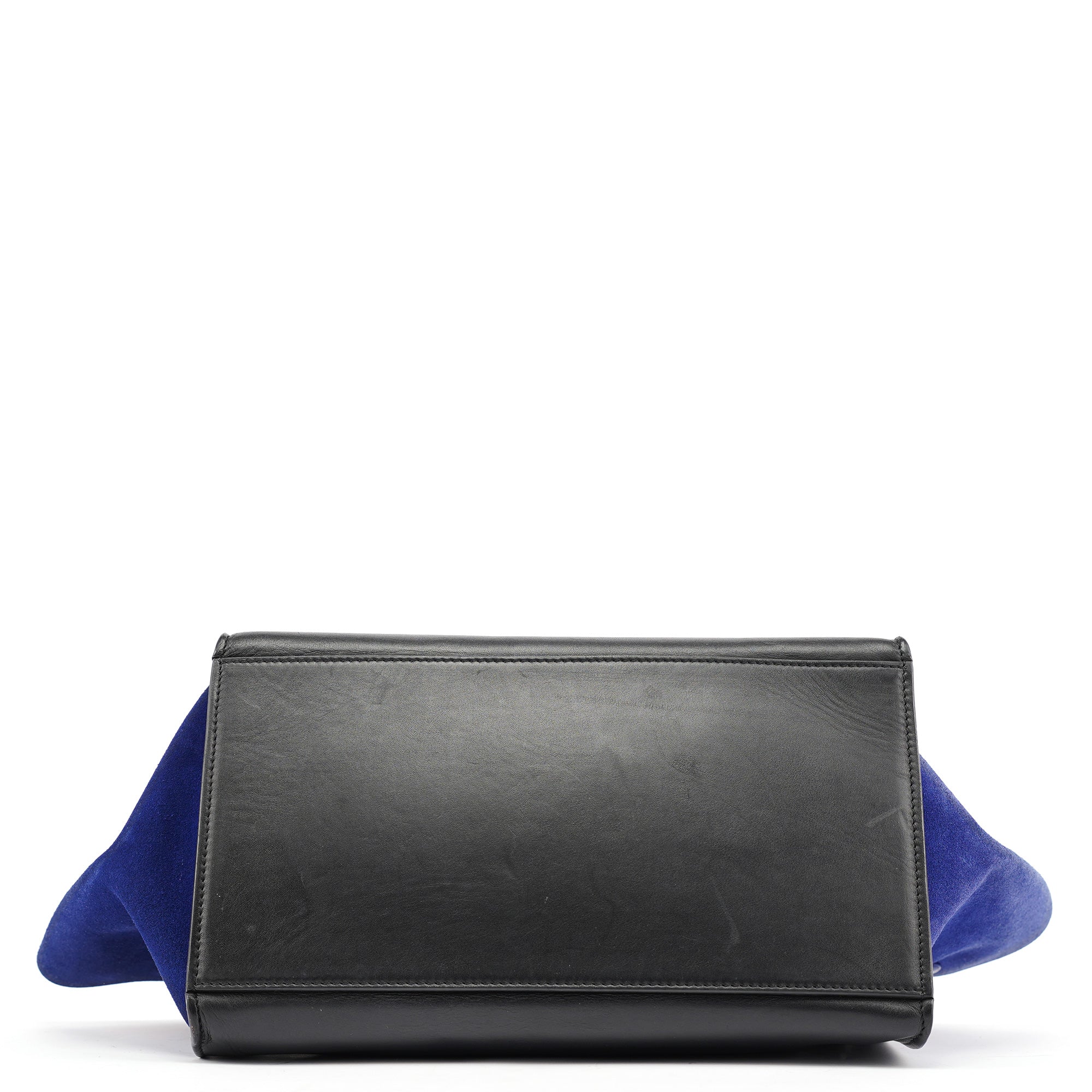 Beige Blue Leather Trapeze 2-Way Bag