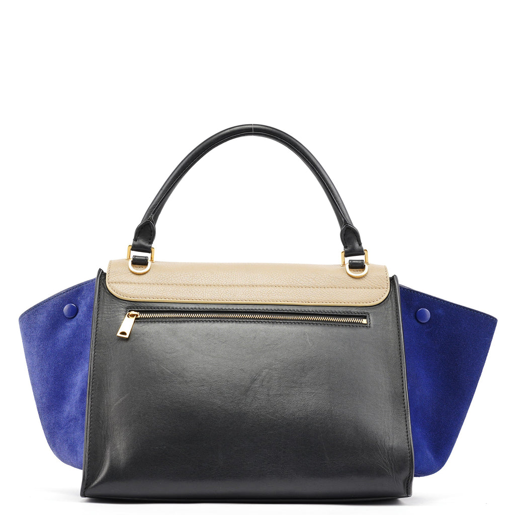 Beige Blue Leather Trapeze 2-Way Bag