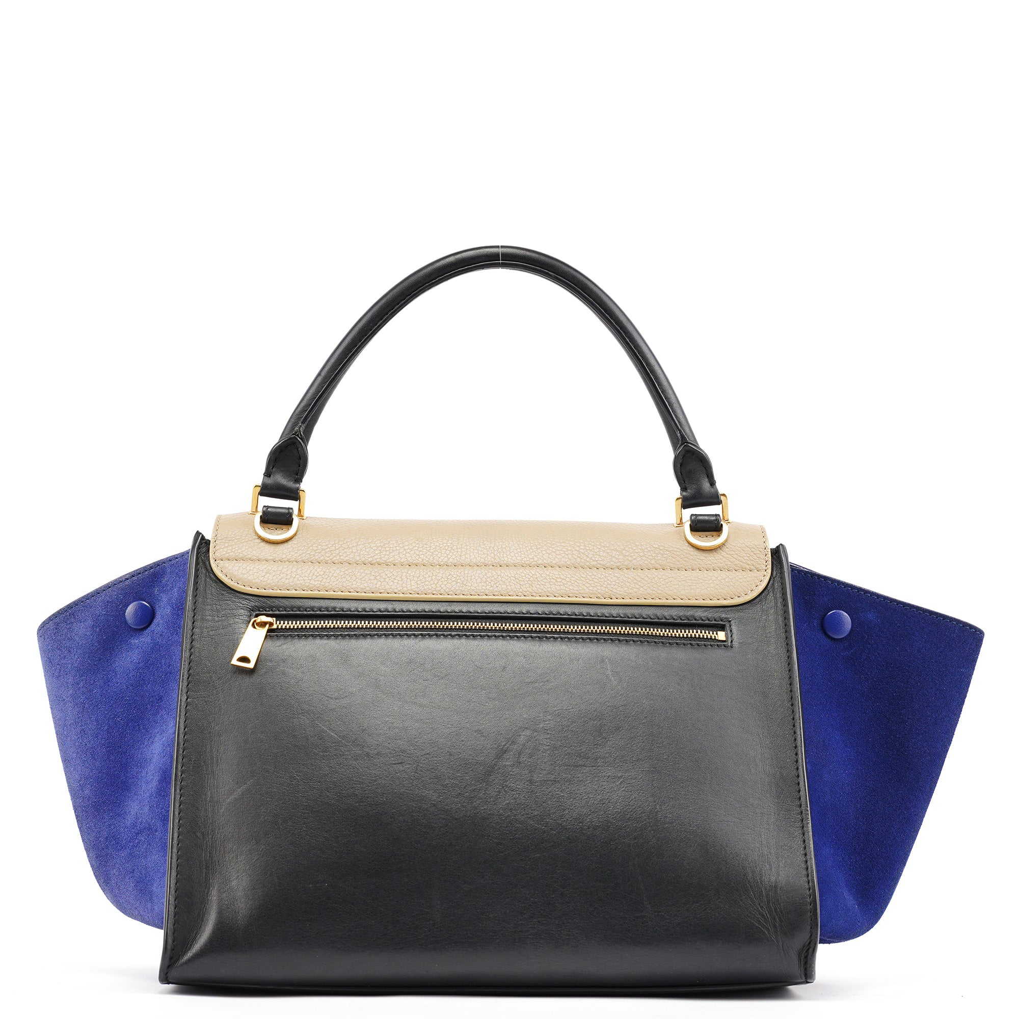 Beige Blue Leather Trapeze 2-Way Bag