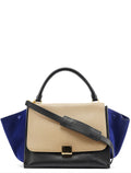 Beige Blue Leather Trapeze 2-Way Bag
