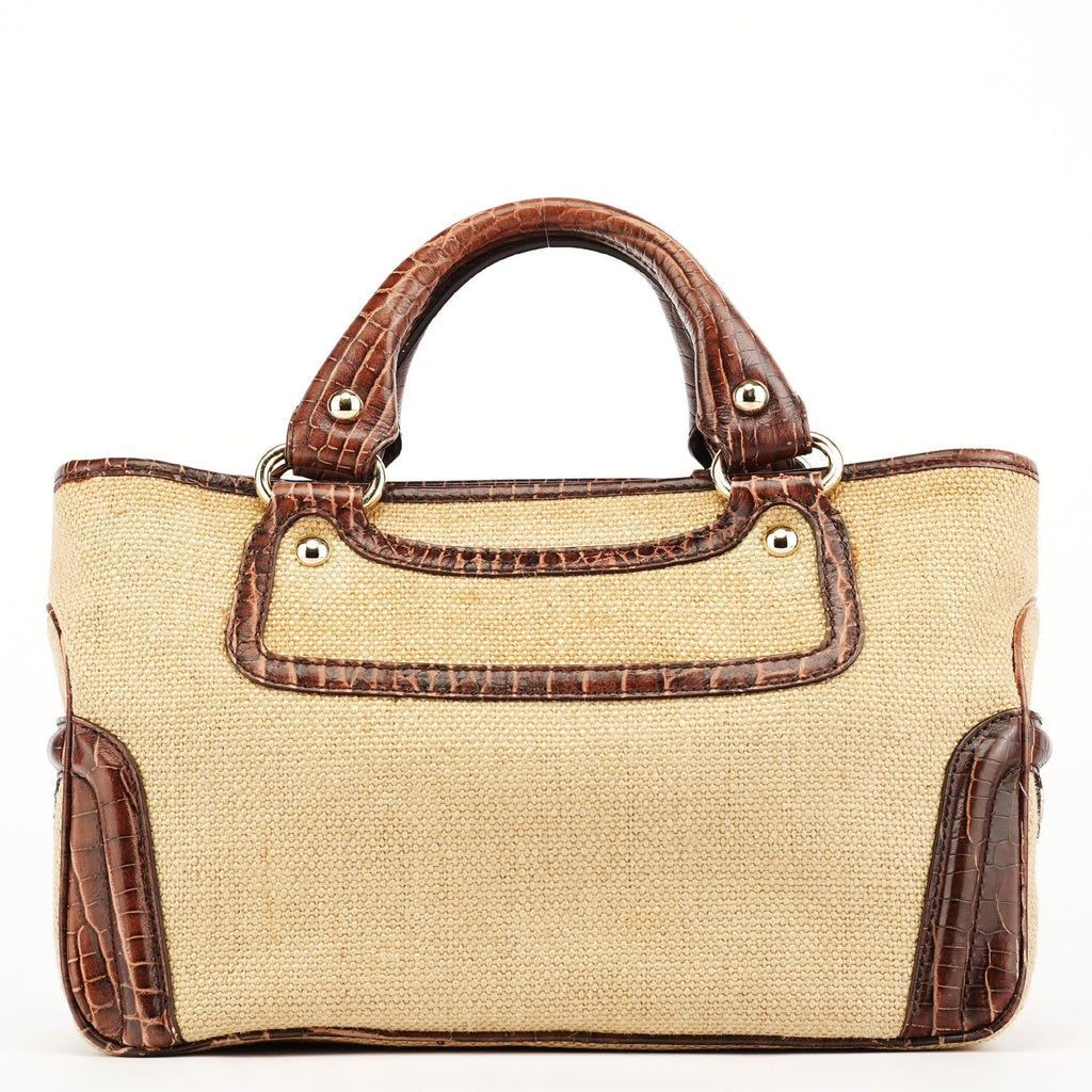 Beige Brown Burlap Leather Boogie Bag