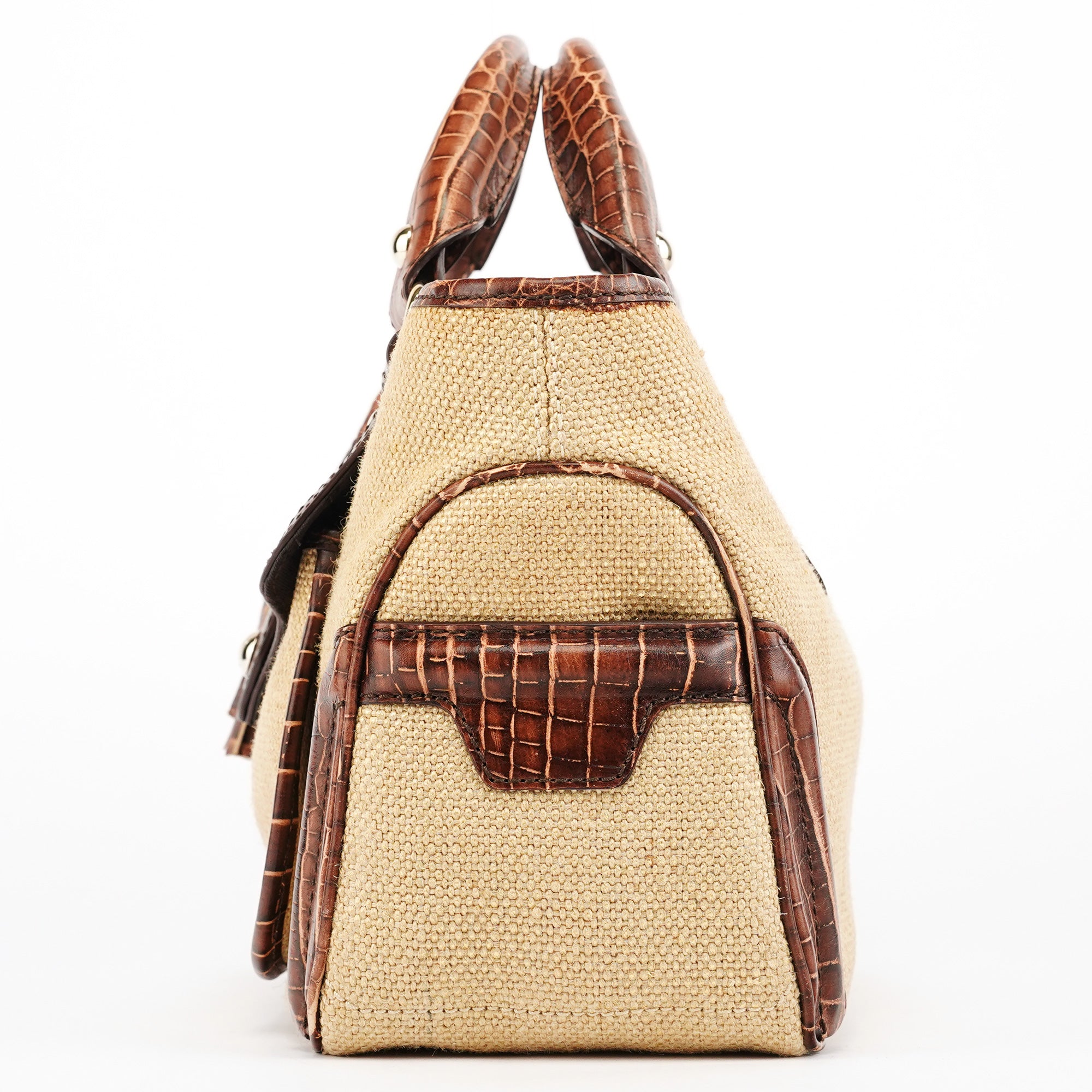 Beige Brown Burlap Leather Boogie Bag