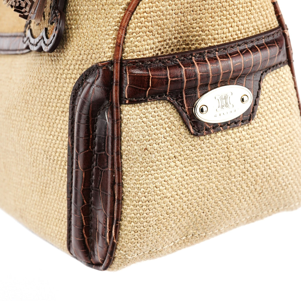 Beige Brown Burlap Leather Boogie Bag