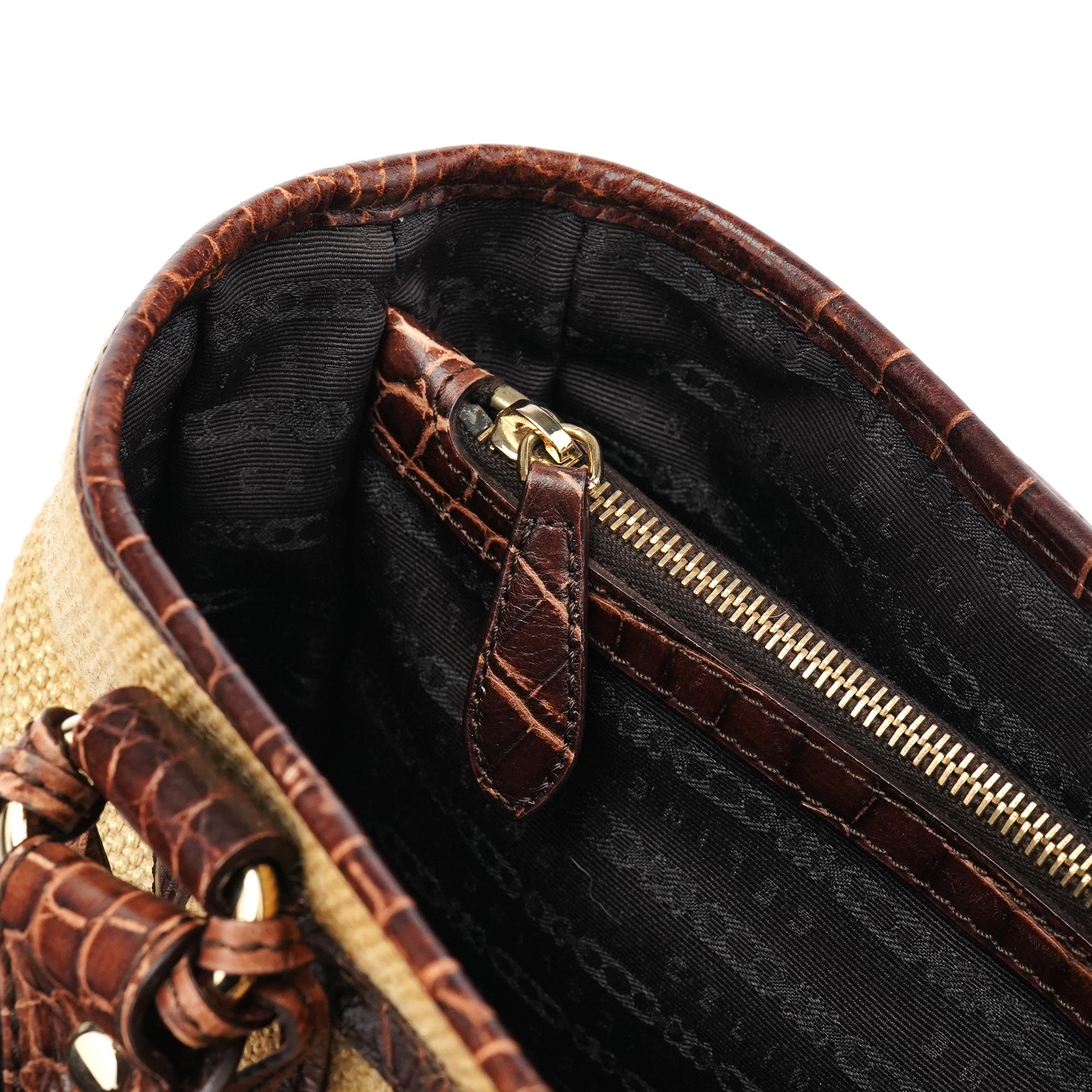 Beige Brown Burlap Leather Boogie Bag
