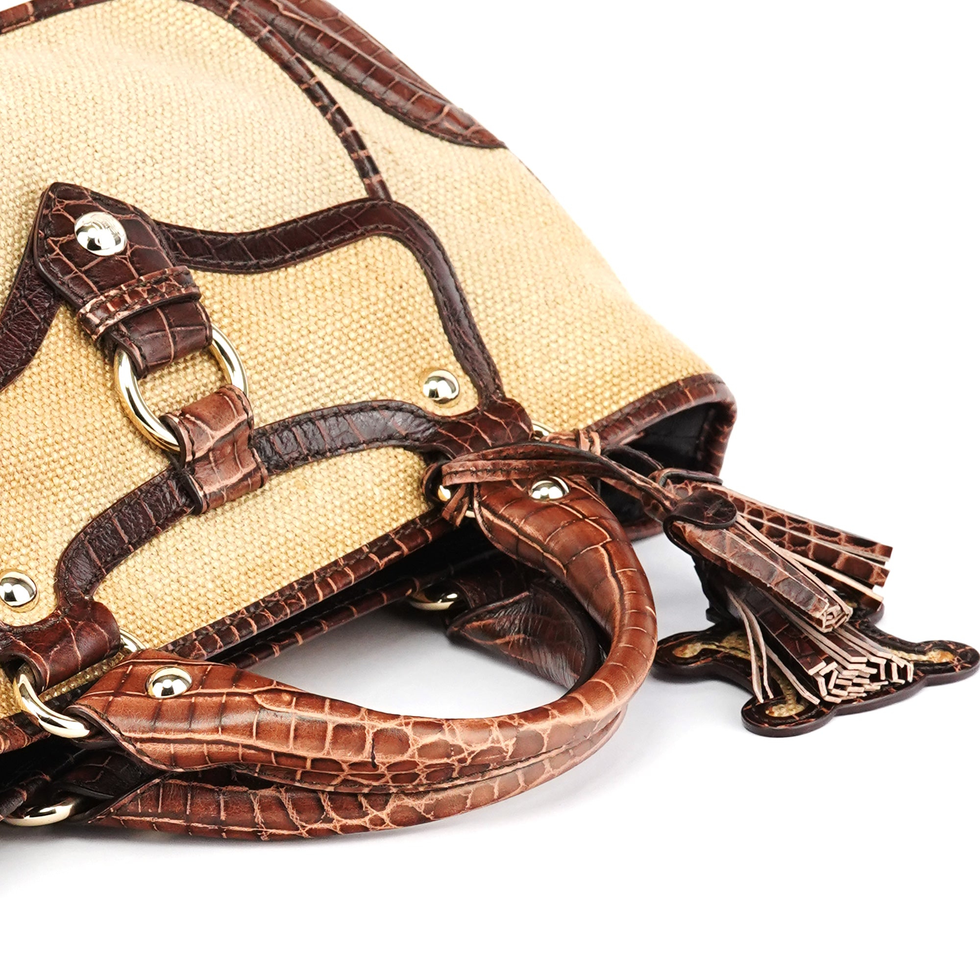 Beige Brown Burlap Leather Boogie Bag