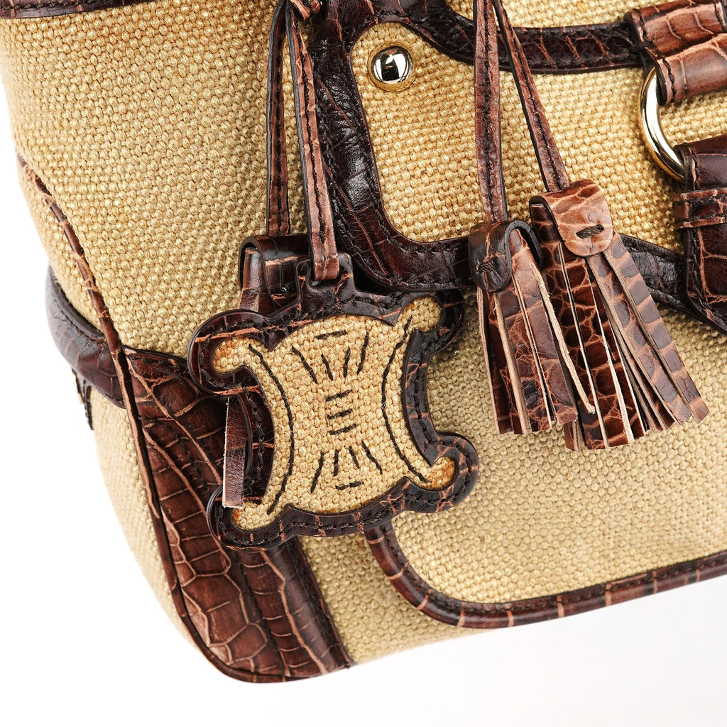 Beige Brown Burlap Leather Boogie Bag