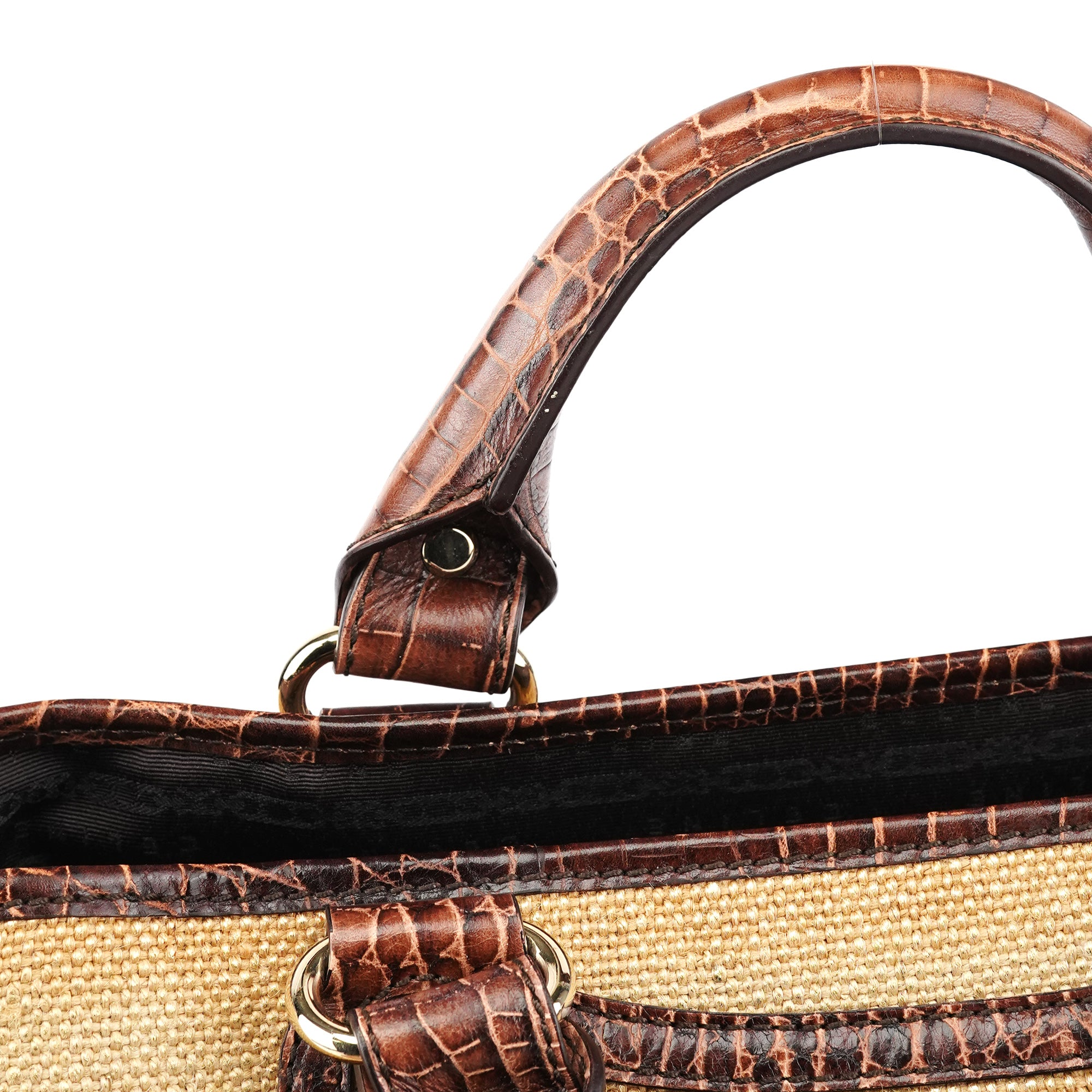 Beige Brown Burlap Leather Boogie Bag