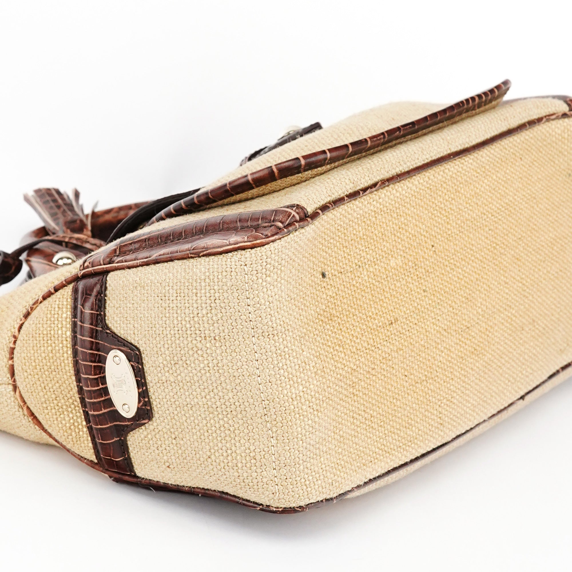 Beige Brown Burlap Leather Boogie Bag