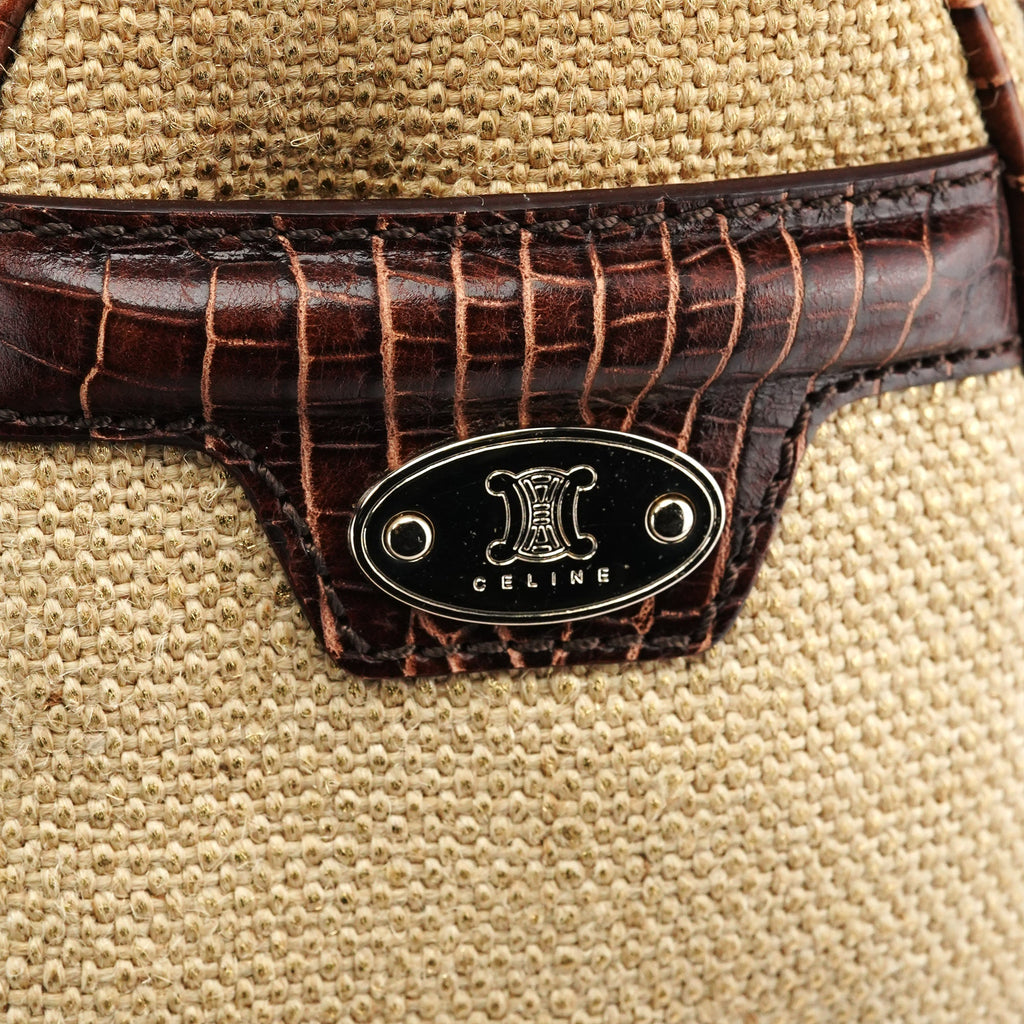 Beige Brown Burlap Leather Boogie Bag