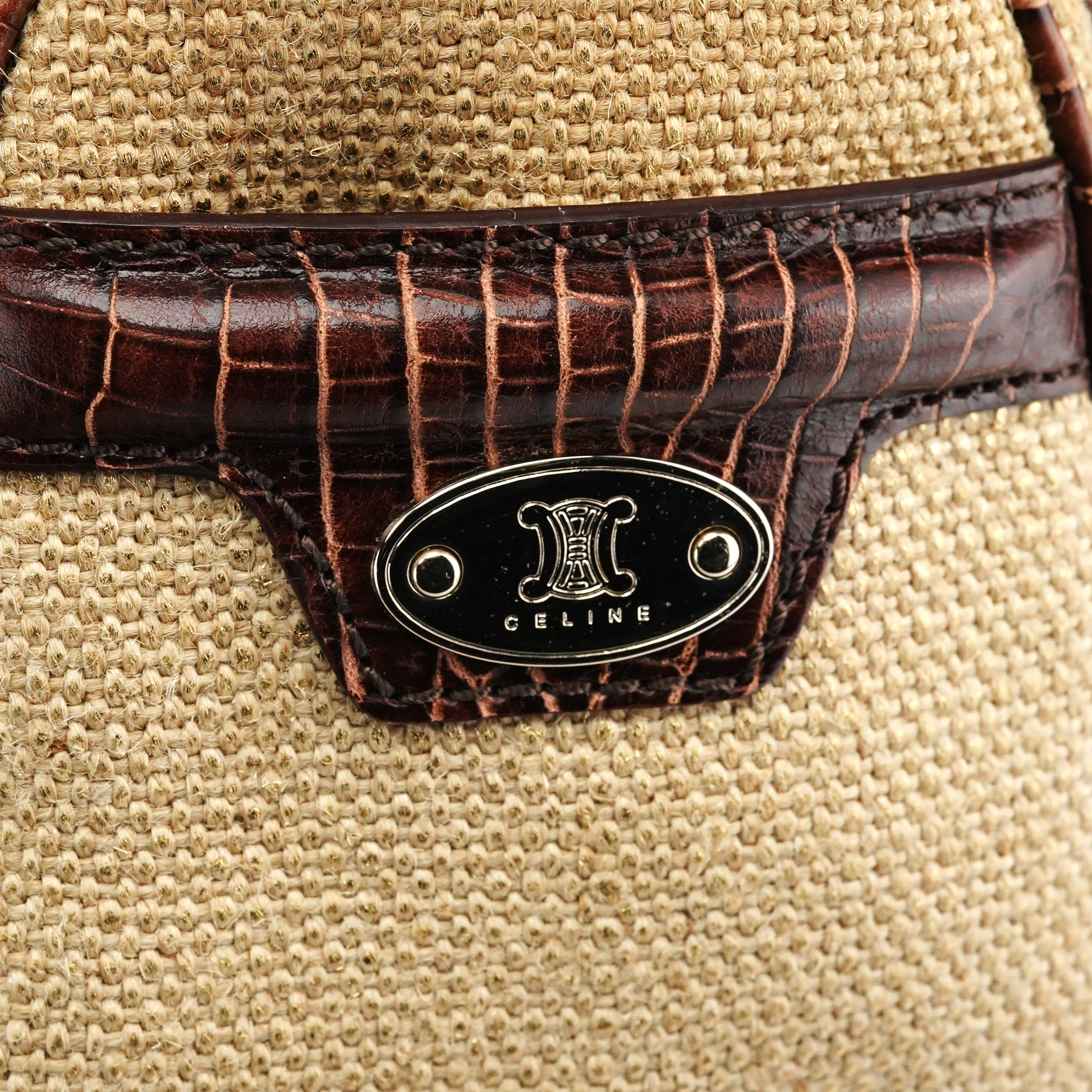 Beige Brown Burlap Leather Boogie Bag