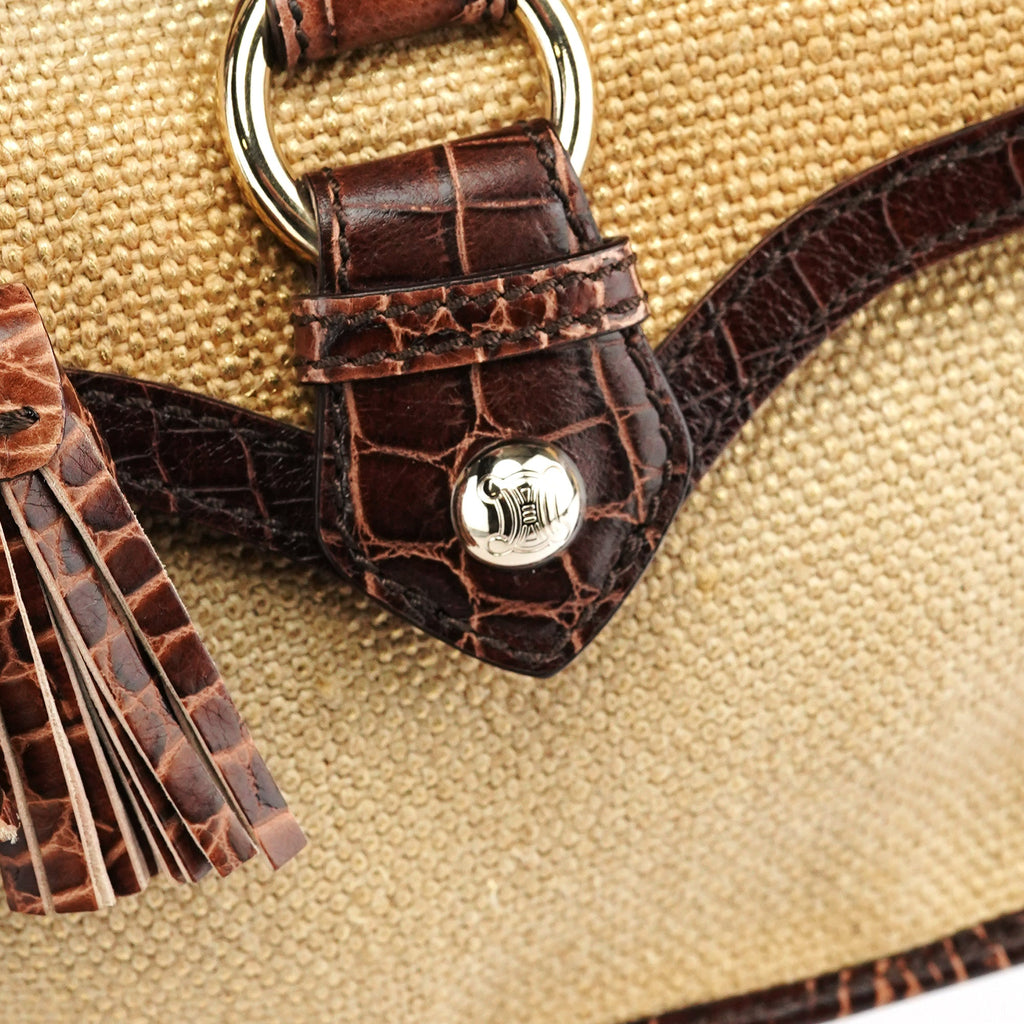 Beige Brown Burlap Leather Boogie Bag