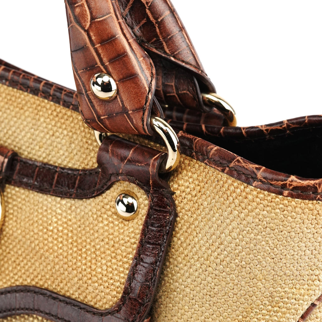 Beige Brown Burlap Leather Boogie Bag