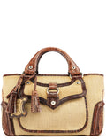Beige Brown Burlap Leather Boogie Bag
