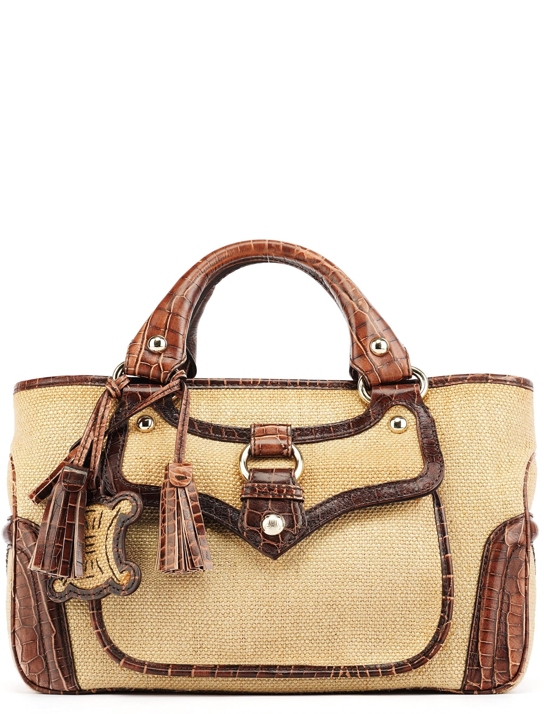 Beige Brown Burlap Leather Boogie Bag