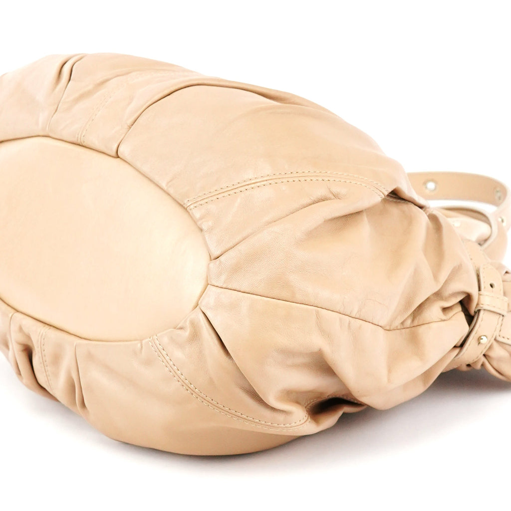 Beige Calfskin Leather Pillow 2-Way Bag