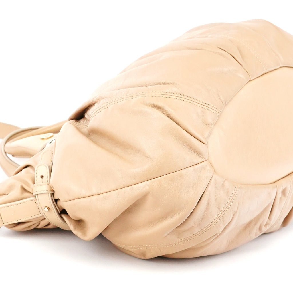 Beige Calfskin Leather Pillow 2-Way Bag