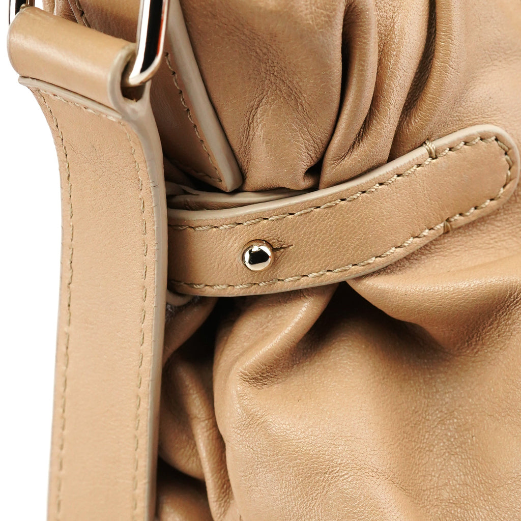 Beige Calfskin Leather Pillow 2-Way Bag