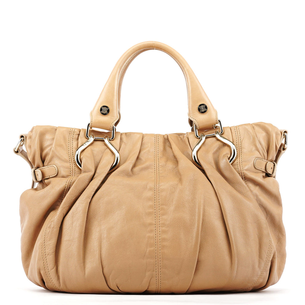 Beige Calfskin Leather Pillow 2-Way Bag