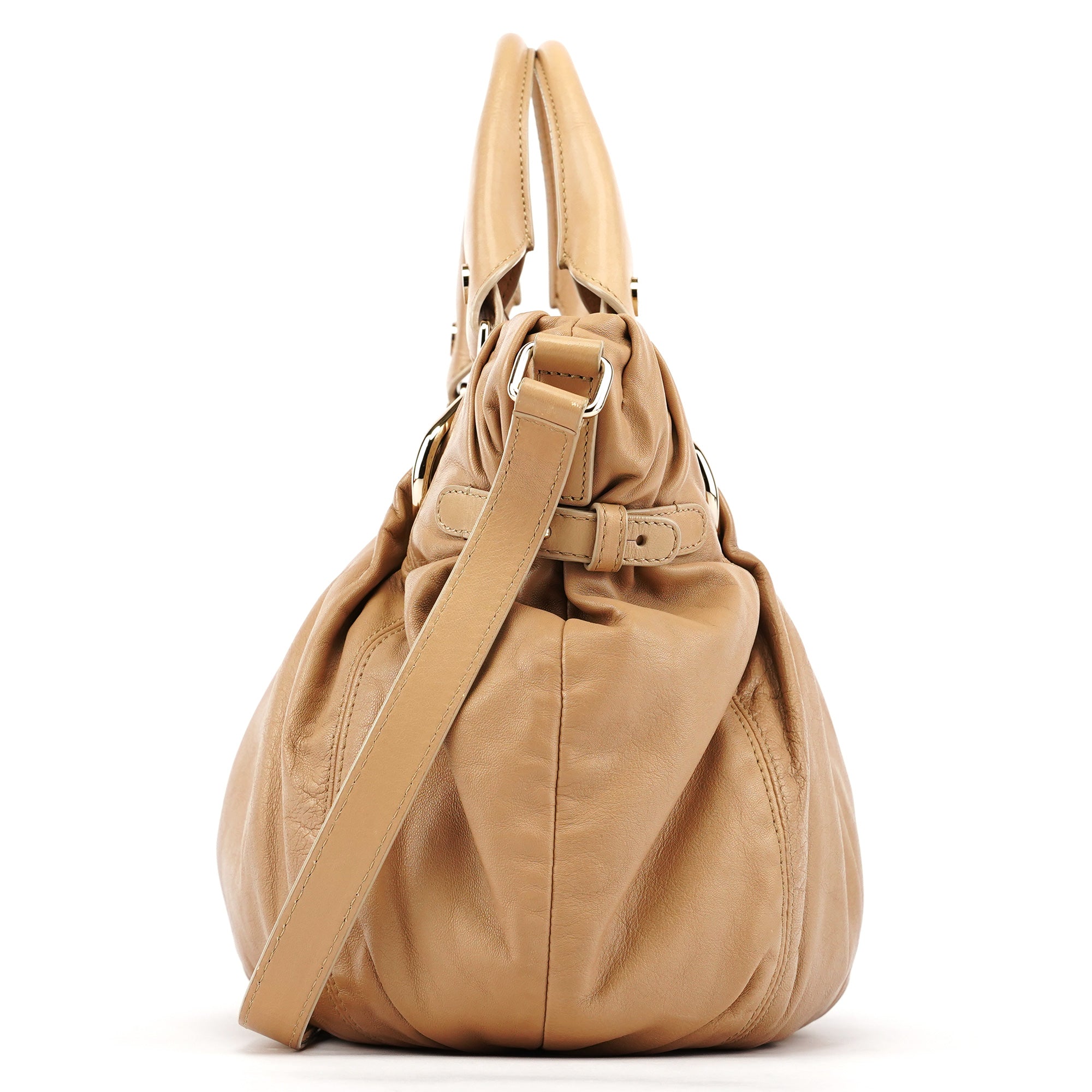 Beige Calfskin Leather Pillow 2-Way Bag