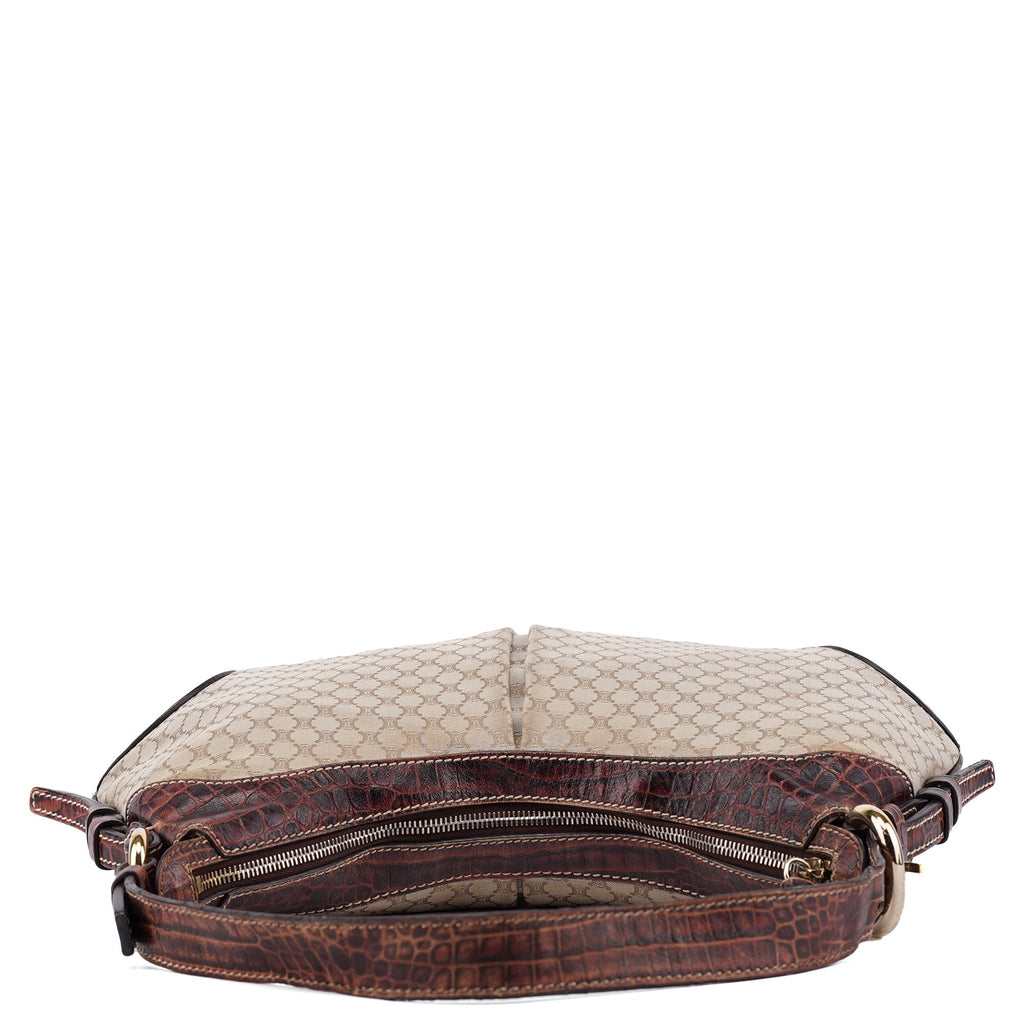 Beige Croc-Embossed Triomphe CC Shoulder Bag