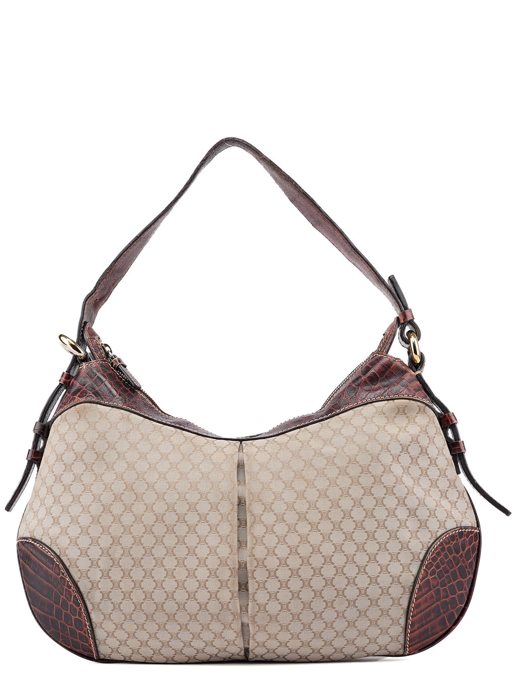 Beige Croc-Embossed Triomphe CC Shoulder Bag