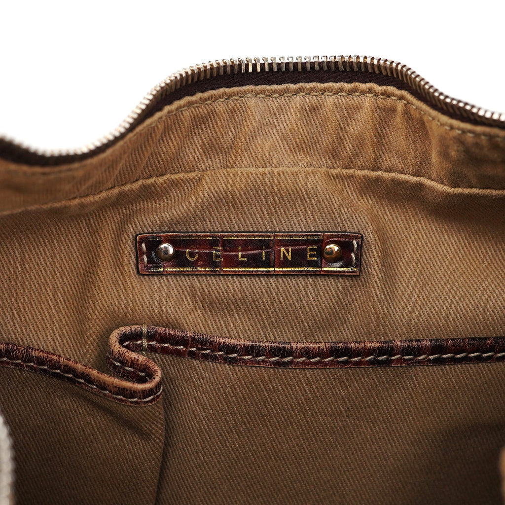 Beige Croc-Embossed Triomphe CC Shoulder Bag