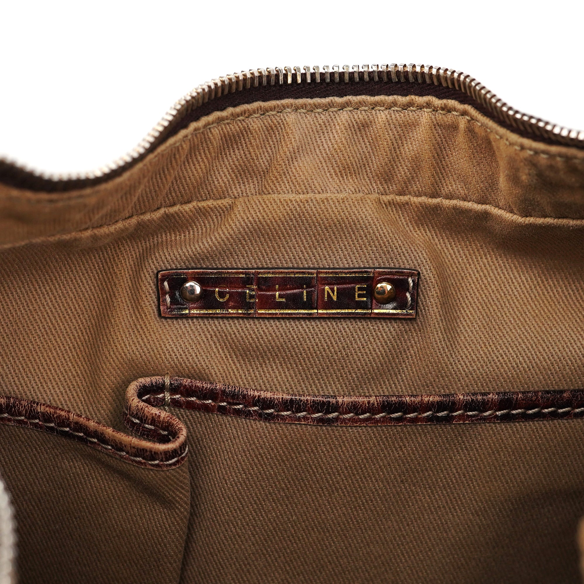 Beige Croc-Embossed Triomphe CC Shoulder Bag