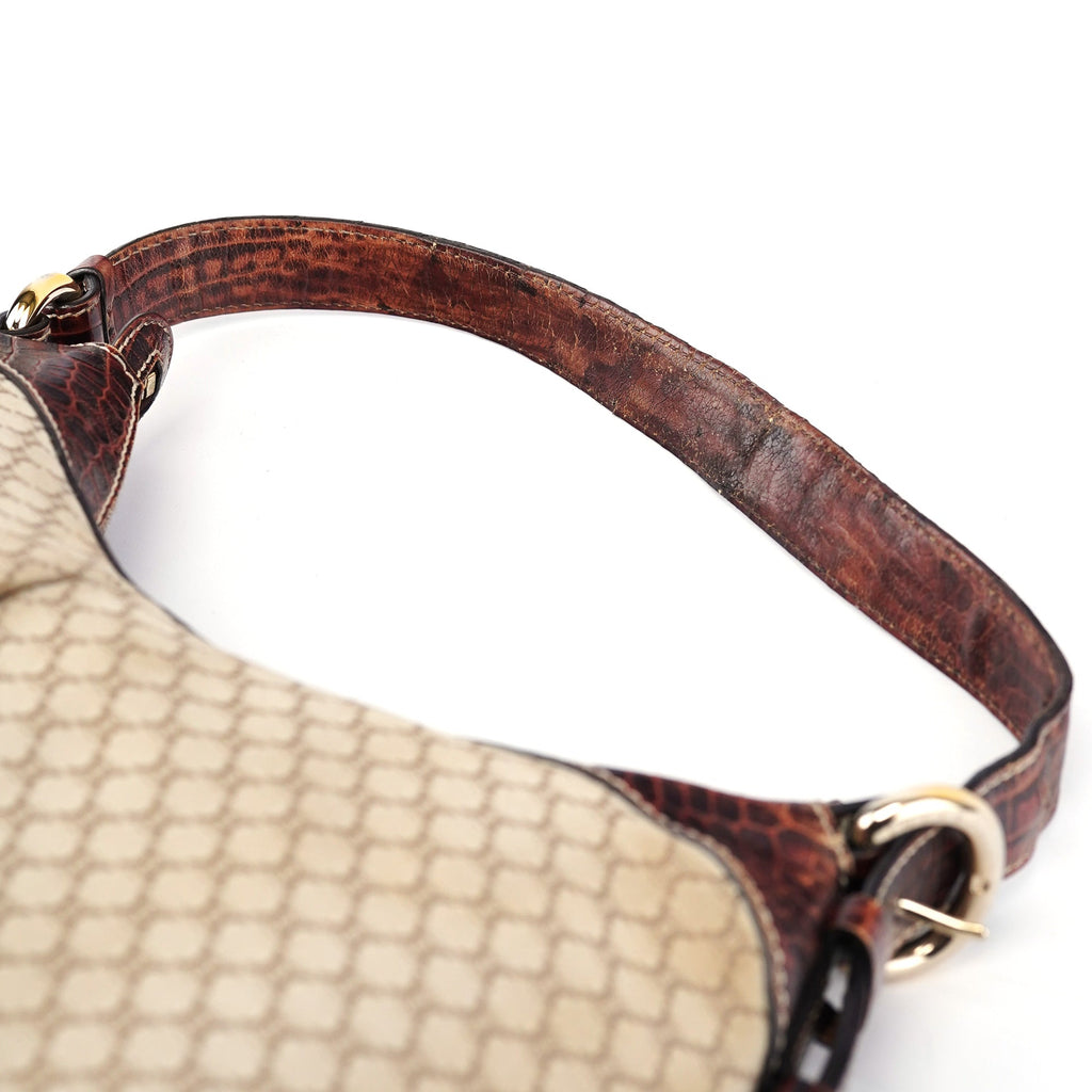 Beige Croc-Embossed Triomphe CC Shoulder Bag