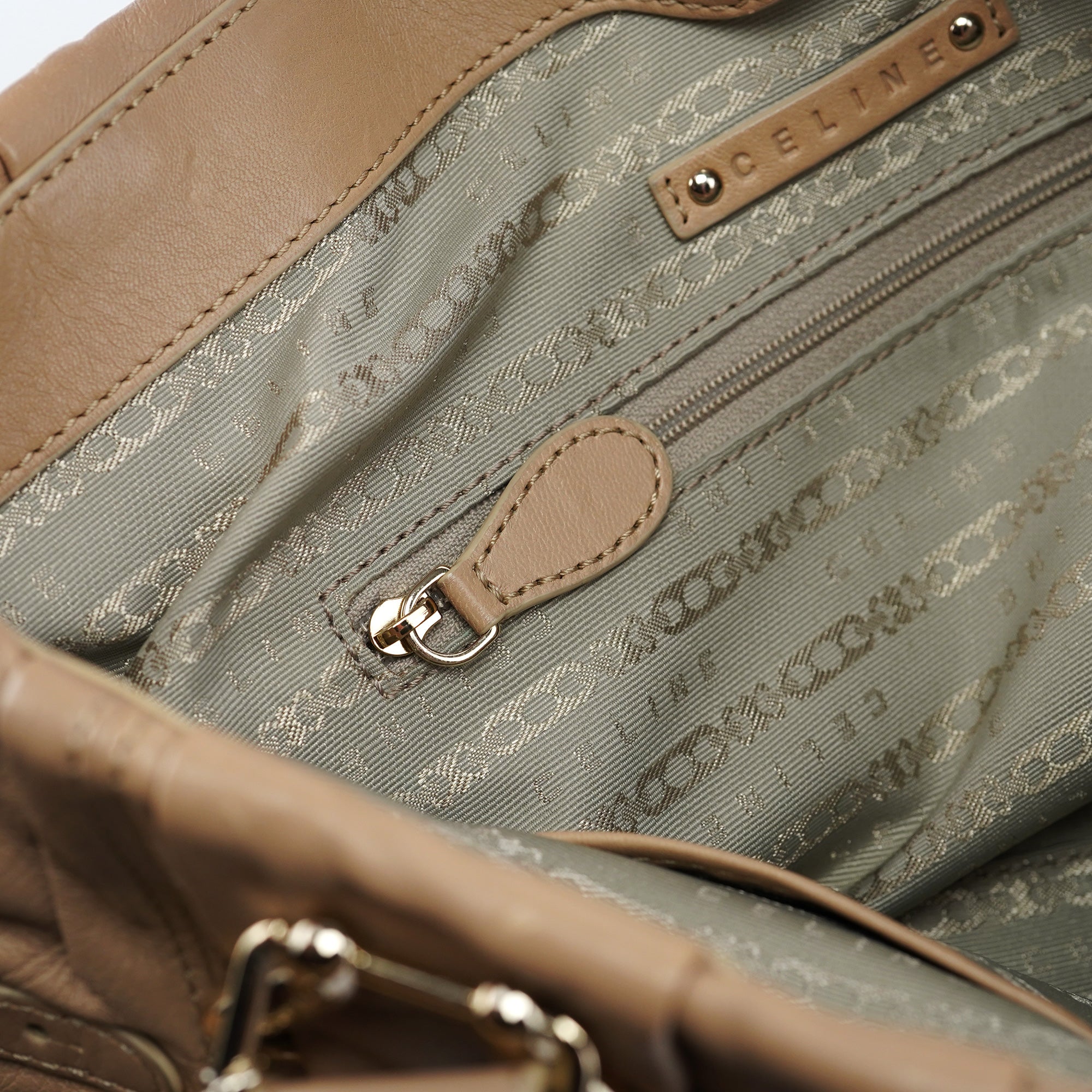Beige Leather Pillow Tote Bag