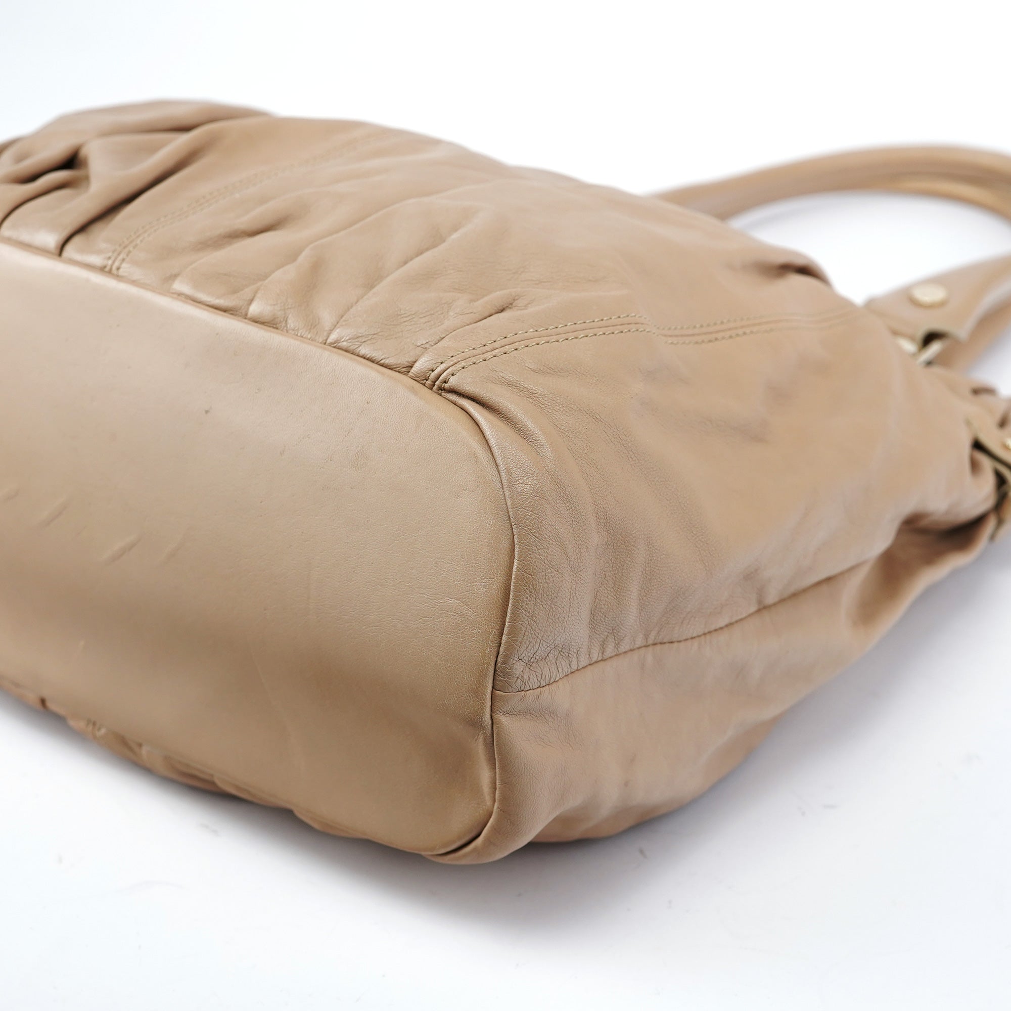 Beige Leather Pillow Tote Bag