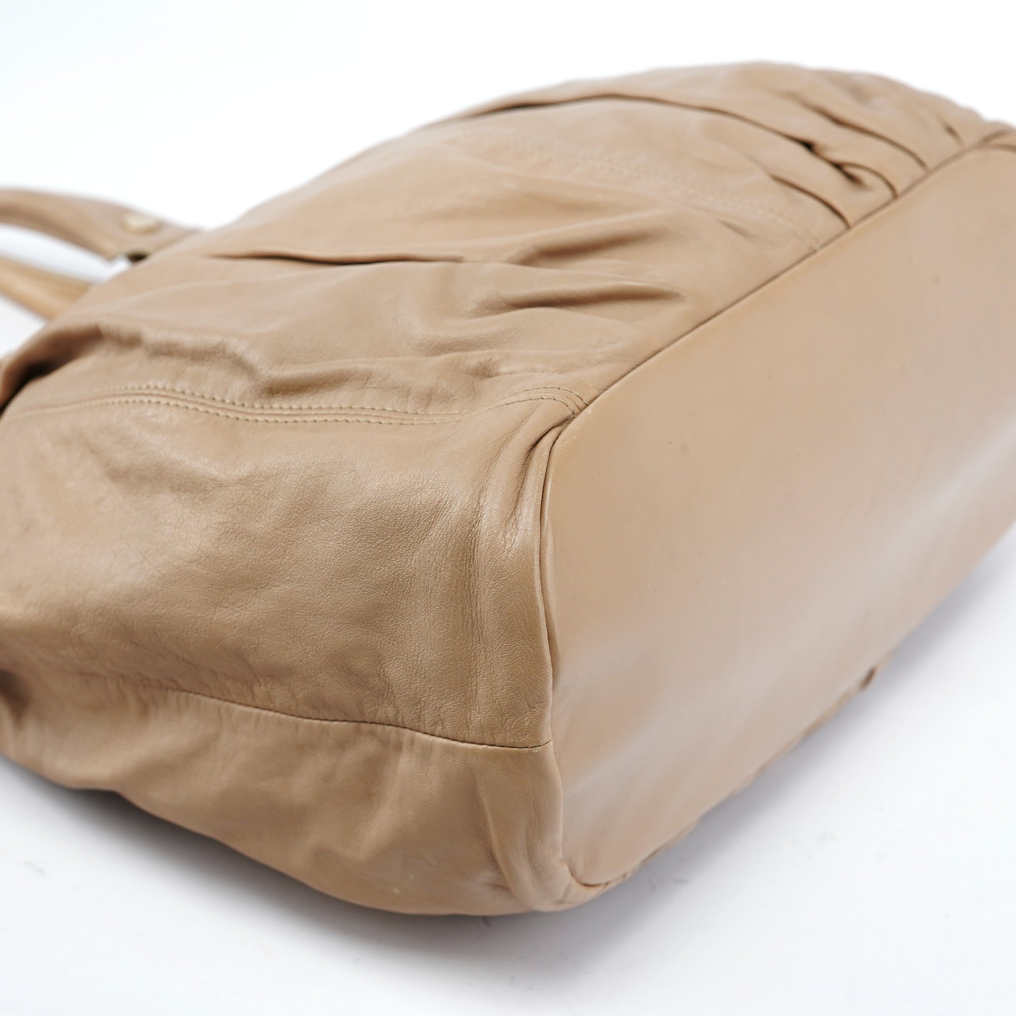 Beige Leather Pillow Tote Bag