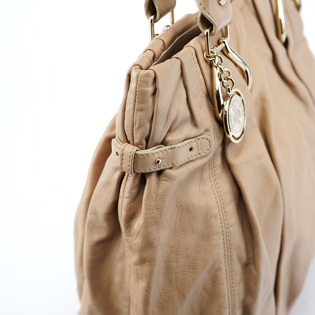 Beige Leather Pillow Tote Bag