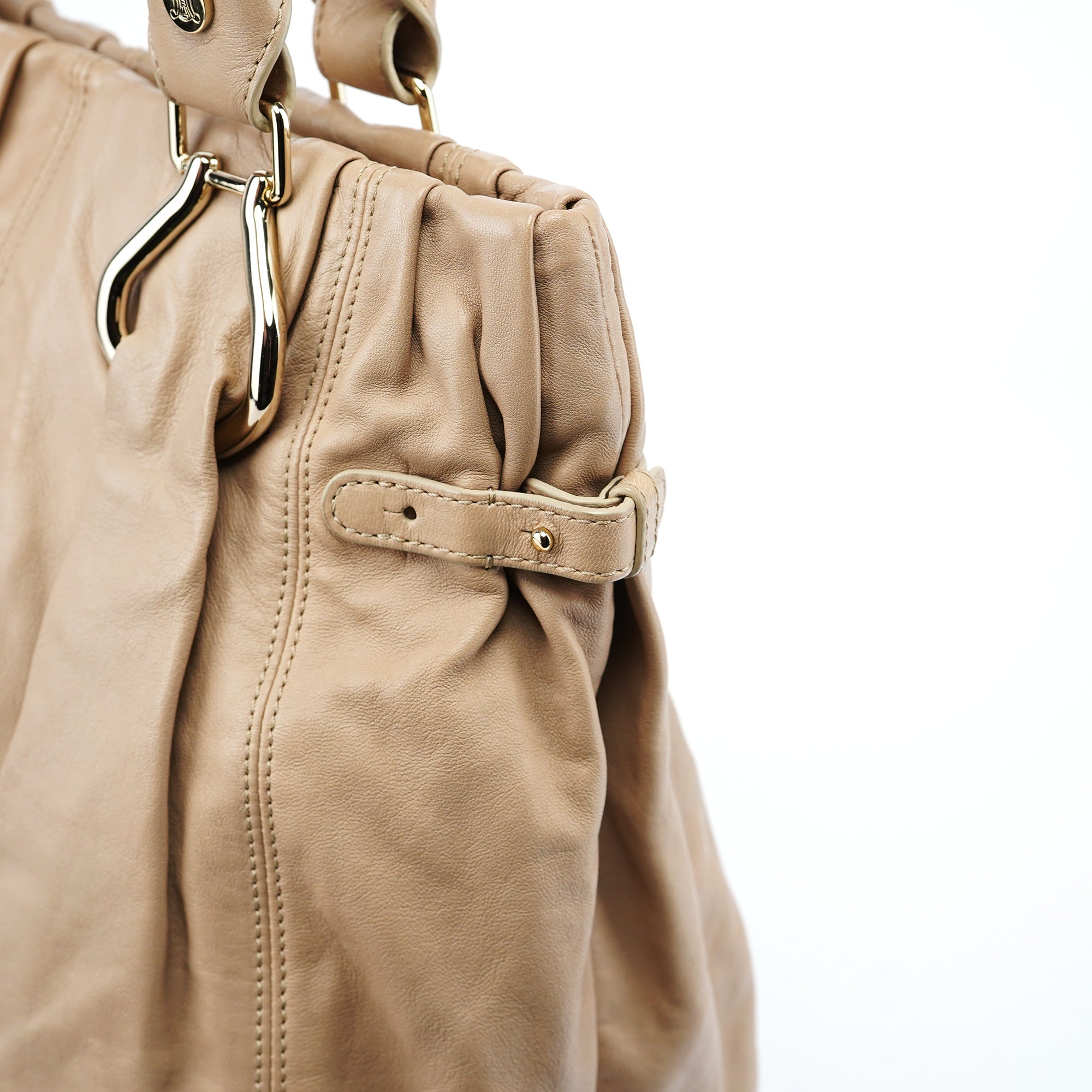 Beige Leather Pillow Tote Bag
