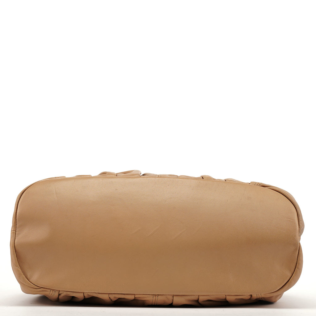 Beige Leather Pillow Tote Bag