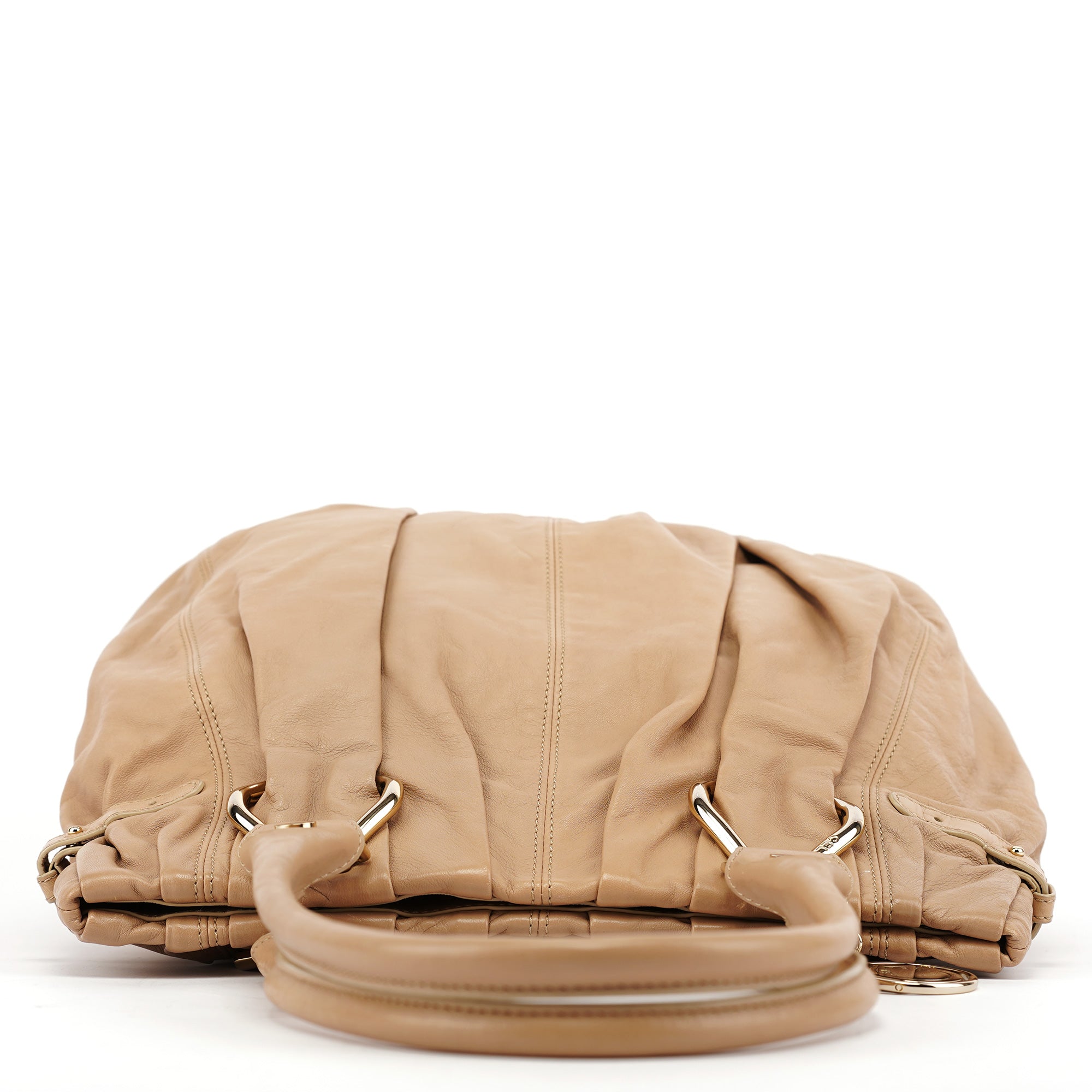 Beige Leather Pillow Tote Bag
