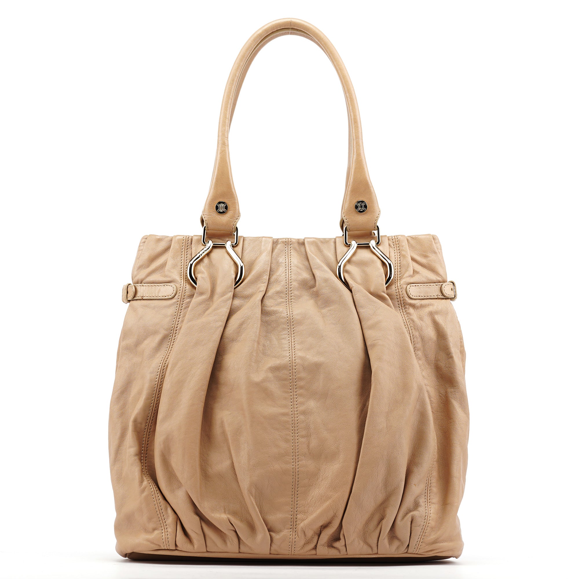 Beige Leather Pillow Tote Bag