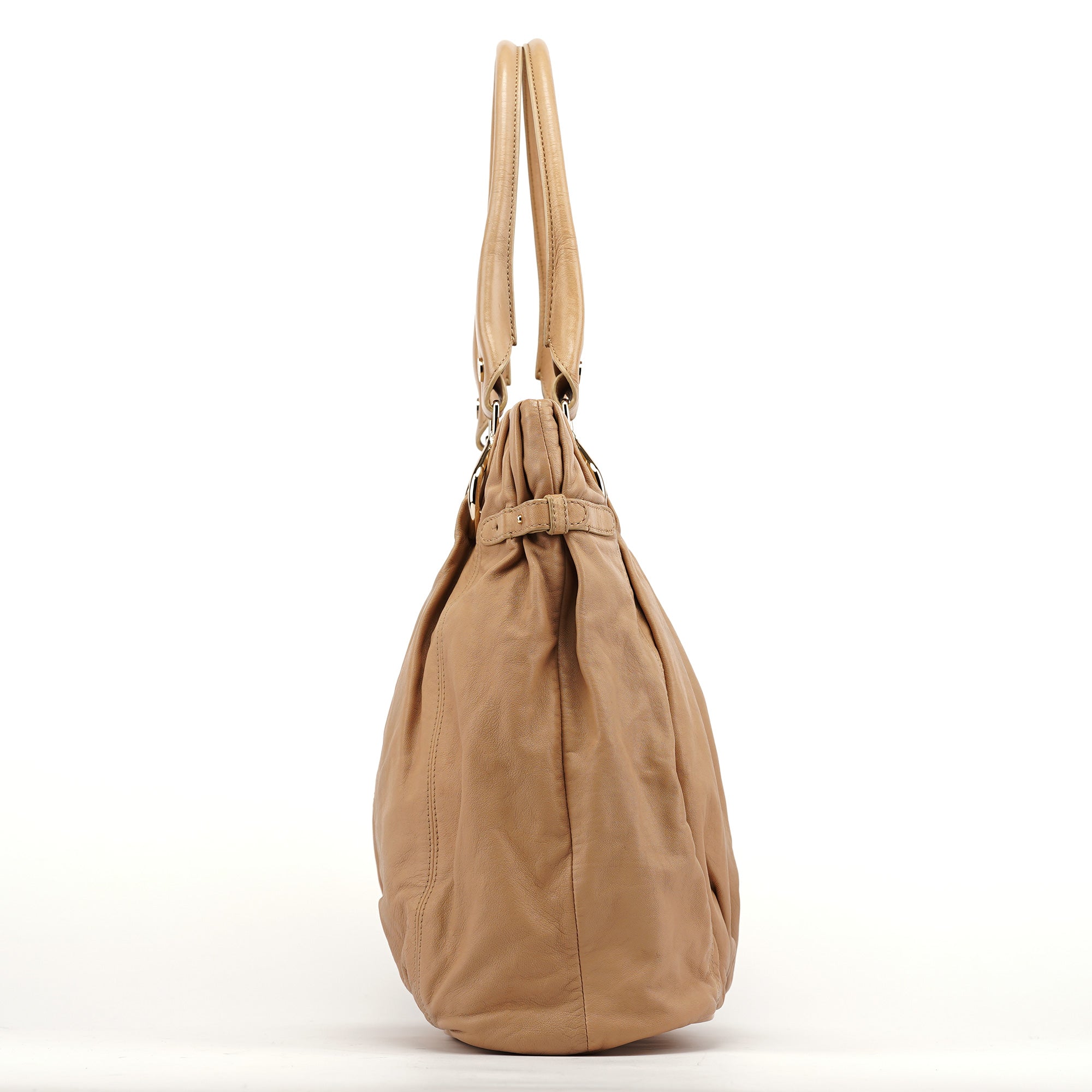 Beige Leather Pillow Tote Bag