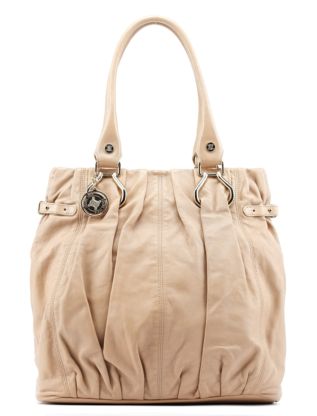 Beige Leather Pillow Tote Bag