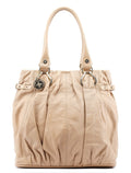 Beige Leather Pillow Tote Bag