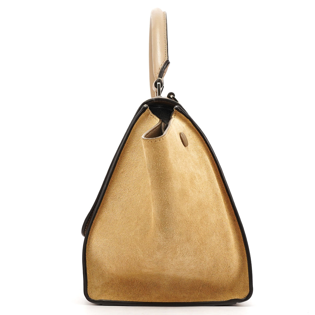Beige Leather Trapeze 2-Way Bag