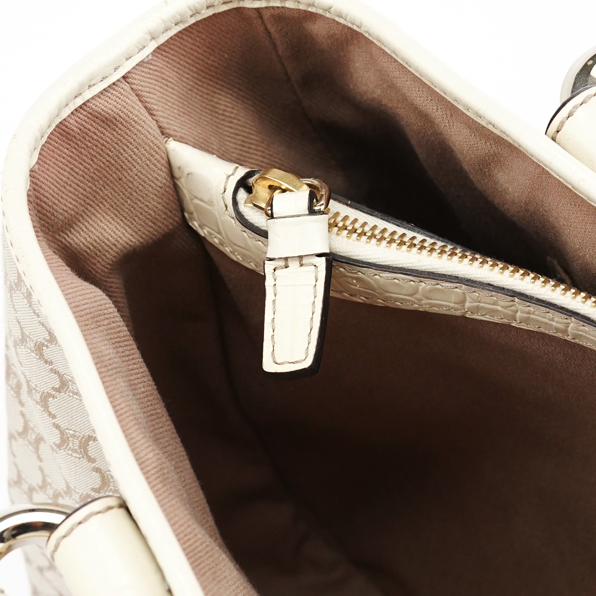 Beige Monogram Leather Boogie Tote Bag